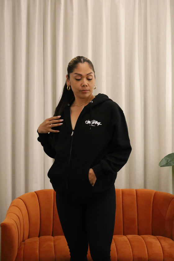 * Classic Zip Up Signature Hoodie- Black