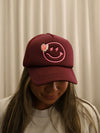 * BUJO BAE X SHORT STACK HAWAII- Collab Trucker Hat/ Maroon- Shaka Smiles Anthurium